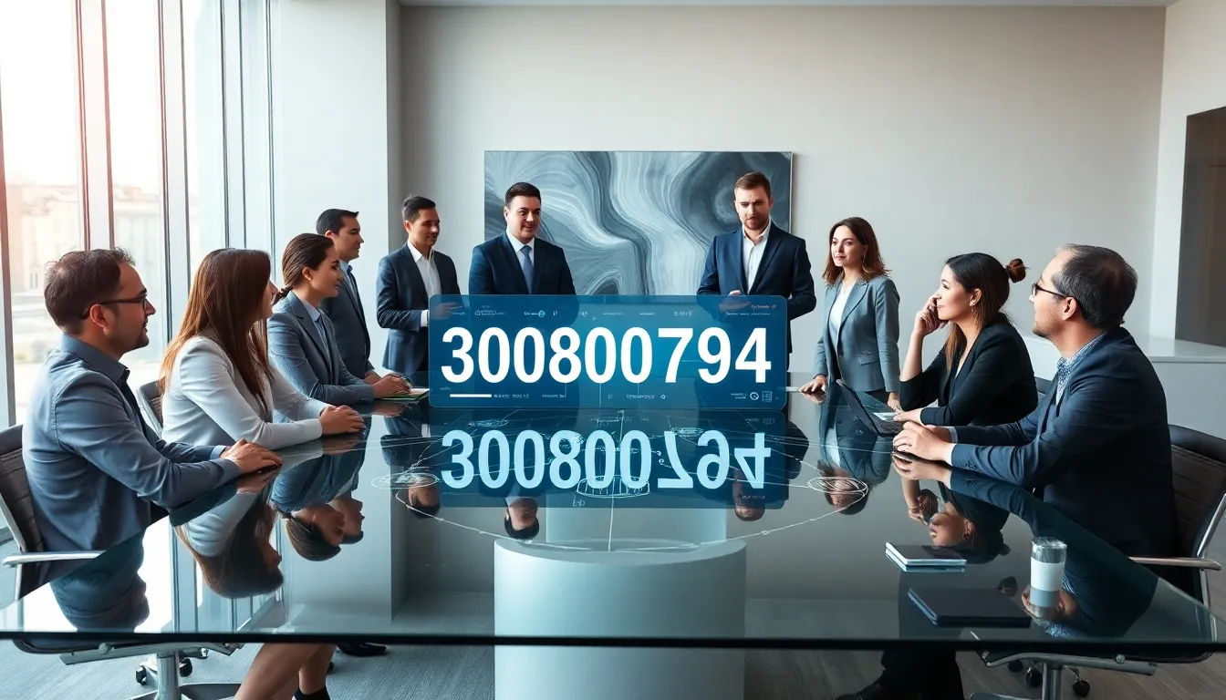 diverse professionals discussing the significance of a key identifier in an office.